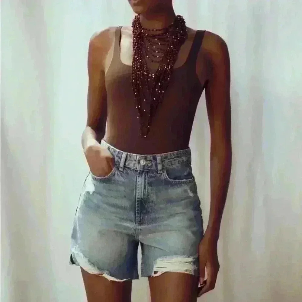 Zara Ripped Denim Shorts - Picture 3 of 5